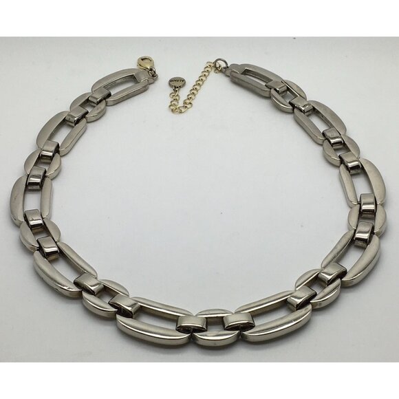 Alfani Silver Tone Choker Collar Link Necklace Macy Chunky 17 3/4 “ - Picture 2 of 2
